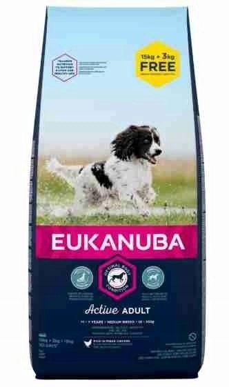 Eukanuba Active Adult Medium Breed Chicken 15kg +3kg GRATIS Eukanuba Active Adult Medium Breed Chicken 15kg +3kg GRATIS