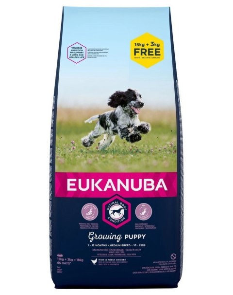 Eukanuba Puppy&Junior Medium Breed Chicken 15kg+3kg Eukanuba Puppy&Junior Medium Breed Chicken 15kg+3kg