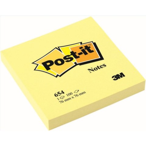 Bloczek samoprzylepny POST-IT 76x76mm kanarkowy żółty 654 (100kart.) 3M Bloczek samoprzylepny POST-IT 76x76mm kanarkowy żółty 654 (100kart.) 3M