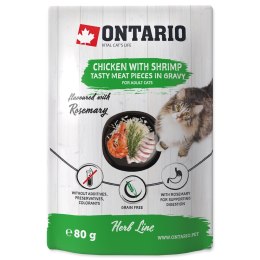 ONTARIO linia ziołowa - Pokarm dla kotów w saszetce - Kurczak z krewetkami, ryżem i rozmarynem opak. 18x80g (213-35380)