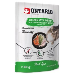 ONTARIO linia ziołowa - Pokarm dla kotów w saszetce - Kurczak z krewetkami, ryżem i rozmarynem opak. 18x80g (213-35380)