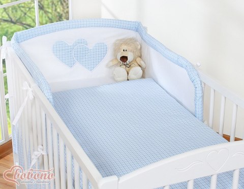 Pościel 3-cz Serduszka kratka niebieska