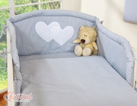 Pościel 3-cz Serduszka kropki na szarym