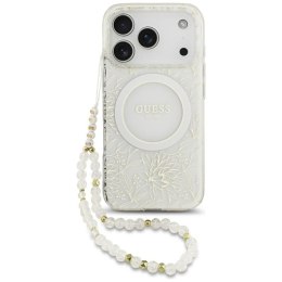 Guess IML Flowers Electro Pearl Strap MagSafe - Etui iPhone 17 Pro (biały)