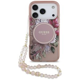 Guess IML Flowers Electro Pearl Strap MagSafe - Etui iPhone 17 Pro (różowy)