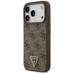 Guess Leather 4G Triangle Strass MagSafe - Etui iPhone 17 Pro (brązowy)