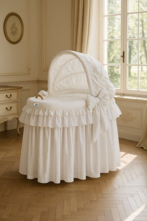 Kosz Mojżesza wiklinowy ze składaną budką- Little Prince Princess biały