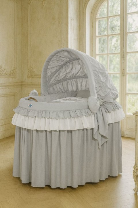 Kosz Mojżesza wiklinowy ze składaną budką- Little Prince Princess szary