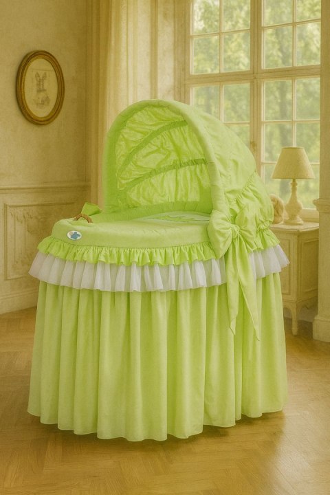 Kosz Mojżesza wiklinowy ze składaną budką- Little Princess zielony