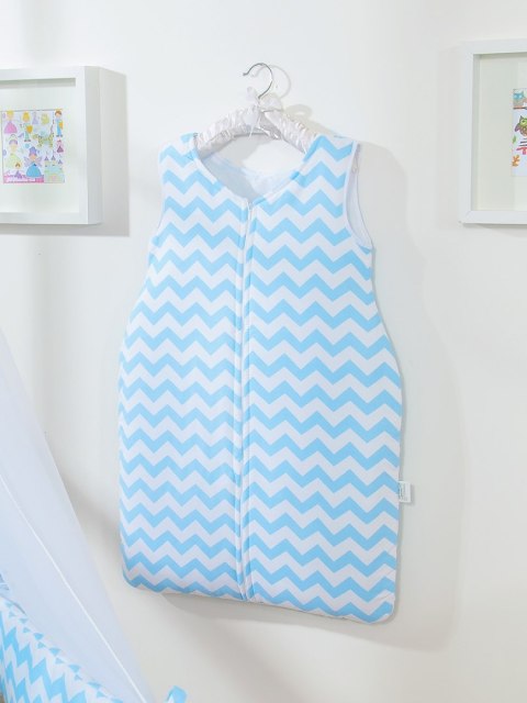 Śpiworek dla dzieci bawełniany M 6-12 mcy TOG 2.5 całoroczny ocieplany - Chevron zygzak niebieski