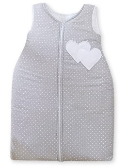 Śpiworek dla dzieci bawełniany M 6-12 mcy TOG 2.5 całoroczny ocieplany Serduszka kropki na szarym
