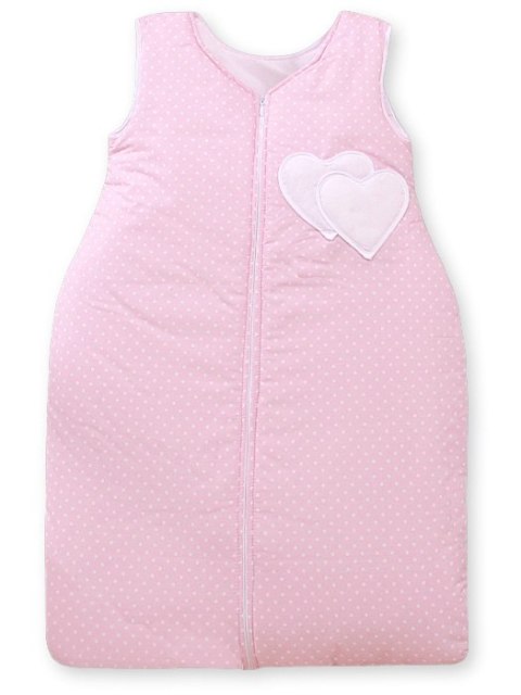 Śpiworek dla dzieci bawełniany M 6-12 mcy TOG 2.5 całoroczny ocieplany serduszka kropki na różu Śpiworek dla dzieci bawełniany M 6-12 mcy TOG 2.5 całoroczny ocieplany serduszka kropki na różu