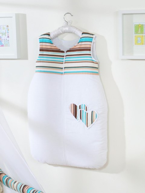 Śpiworek dla dzieci bawełniany M 6-12 mcy TOG 2.5 całoroczny ocieplany serduszka paseczki brązowe