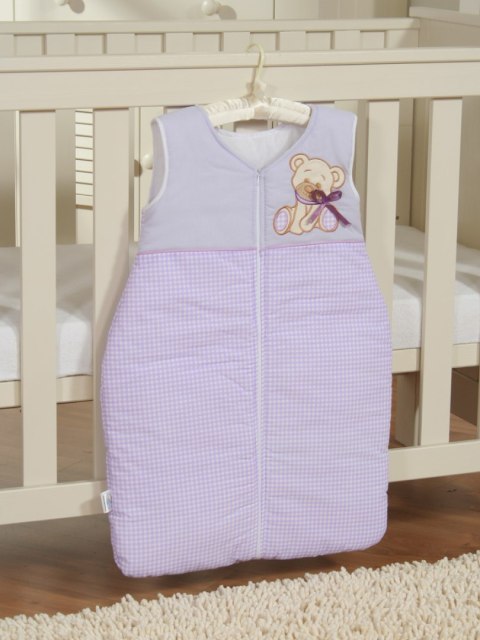 Śpiworek dla dzieci bawełniany M 6-12 mcy TOG 2.5 całoroczny ocieplany Miś z kokardką fioletowy Śpiworek dla dzieci bawełniany M 6-12 mcy TOG 2.5 całoroczny ocieplany Miś z kokardką fioletowy