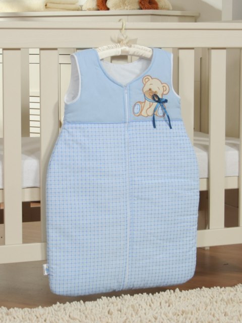 Śpiworek dla dzieci bawełniany M 6-12 mcy TOG 2.5 całoroczny ocieplany Miś z kokardką niebieski Śpiworek dla dzieci bawełniany M 6-12 mcy TOG 2.5 całoroczny ocieplany Miś z kokardką niebieski