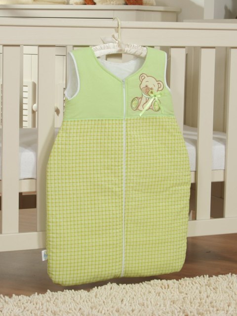 Śpiworek dla dzieci bawełniany M 6-12 mcy TOG 2.5 całoroczny ocieplany Miś z kokardką zielony Śpiworek dla dzieci bawełniany M 6-12 mcy TOG 2.5 całoroczny ocieplany Miś z kokardką zielony