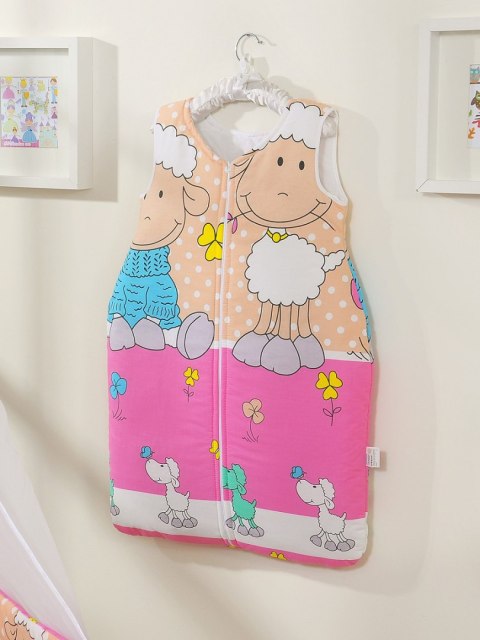 Śpiworek dla dzieci bawełniany M 6-12 mcy TOG 2.5 całoroczny ocieplany owieczki różowo-beżowe Śpiworek dla dzieci bawełniany M 6-12 mcy TOG 2.5 całoroczny ocieplany owieczki różowo-beżowe