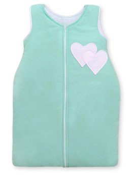 Śpiworek dla dzieci bawełniany M 6-12 mcy TOG 2.5 całoroczny ocieplany serduszka miętowe