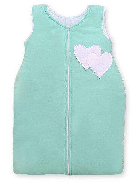 Śpiworek dla dzieci bawełniany M 6-12 mcy TOG 2.5 całoroczny ocieplany serduszka miętowe Śpiworek dla dzieci bawełniany M 6-12 mcy TOG 2.5 całoroczny ocieplany serduszka miętowe