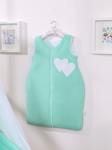 Śpiworek dla dzieci bawełniany M 6-12 mcy TOG 2.5 całoroczny ocieplany serduszka miętowe Śpiworek dla dzieci bawełniany M 6-12 mcy TOG 2.5 całoroczny ocieplany serduszka miętowe