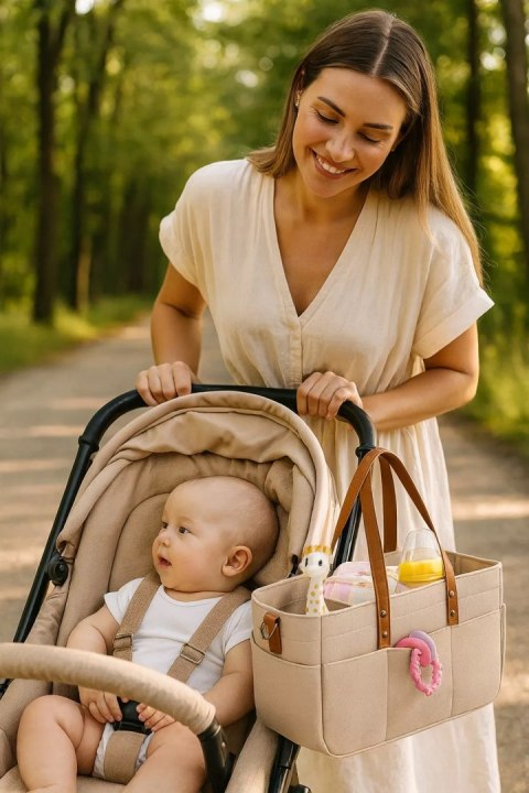 Duży Filcowy Organizer Beżowy XXL Dla Mamy i Maluszka Na Pieluszki i Akcesoria TF3 Duży Filcowy Organizer Beżowy XXL Dla Mamy i Maluszka Na Pieluszki i Akcesoria TF3