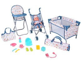 Zestaw Deluxe Lalka Bobas Wózek Łóżeczko Krzesełko akcesoria 16 ele ZA5917