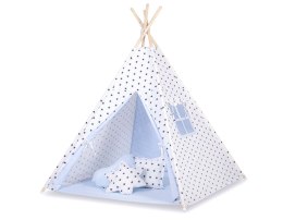 Namiot Tipi dla dzieci + zawieszki pióra - Czarne gwiazdki/niebieski