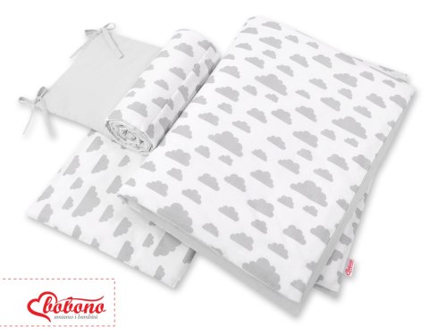 Dwustronna pościel 3-cz z ochraniaczem - chmurki szare/szary