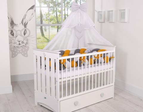 Ochraniacz warkocz pleciony do łóżeczka XXL - szary-musztardowy-antracyt