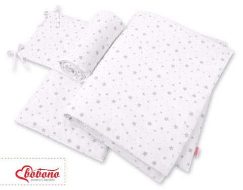 Pościel 3-cz z ochraniaczem - mini gwiazdki szare na białym tle