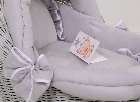 Wiklinowy wózek dla lalek pchacz szary z szarą pościelką i miękką wyściółką