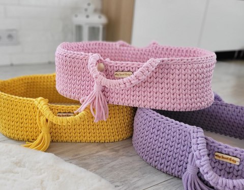 Kosz Mojżesza BOHO bawełniany- nosidełko dla lalek - żółty