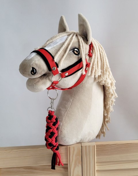 Zestaw do Hobby Horse: kantar A3 z czarnym futerkiem + uwiąz ze sznurka - czarno-czerwony Zestaw do Hobby Horse: kantar A3 z czarnym futerkiem + uwiąz ze sznurka - czarno-czerwony