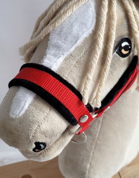 Zestaw do Hobby Horse: kantar A3 z czarnym futerkiem + uwiąz ze sznurka - czarno-czerwony Zestaw do Hobby Horse: kantar A3 z czarnym futerkiem + uwiąz ze sznurka - czarno-czerwony