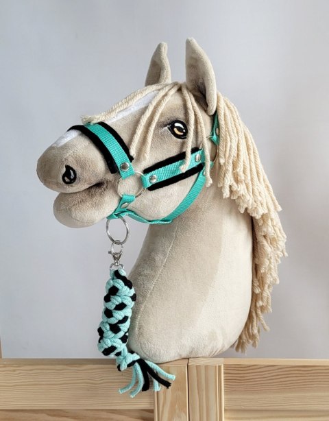 Zestaw do Hobby Horse: kantar A3 z czarnym futerkiem + uwiąz ze sznurka - czarno-miętowy Zestaw do Hobby Horse: kantar A3 z czarnym futerkiem + uwiąz ze sznurka - czarno-miętowy