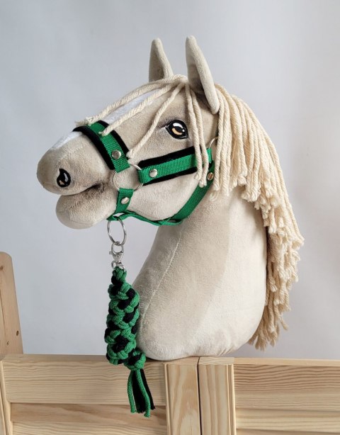 Zestaw do Hobby Horse: kantar A3 z czarnym futerkiem + uwiąz ze sznurka - czarno-zielony Zestaw do Hobby Horse: kantar A3 z czarnym futerkiem + uwiąz ze sznurka - czarno-zielony