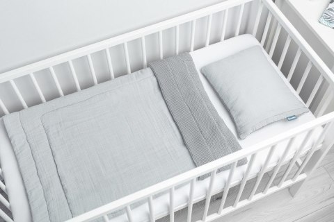KOMPLET DO ŁÓŻECZKA DZIERGANY Z MUŚLINĄ SZARY KOMPLET DO ŁÓŻECZKA DZIERGANY Z MUŚLINĄ SZARY