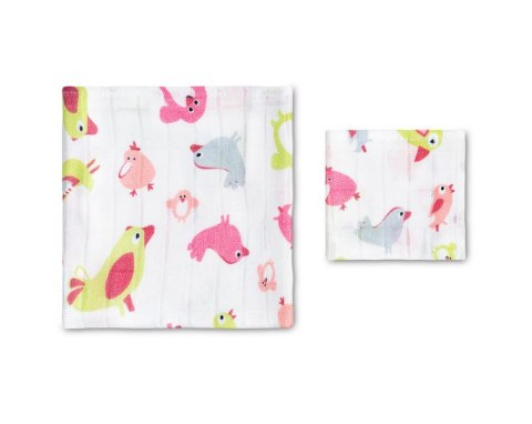 KOMPLET PIELUCH BAMBUSOWYCH 30x35 75x75 PTAKI RÓŻOWE KOMPLET PIELUCH BAMBUSOWYCH 30x35 75x75 PTAKI RÓŻOWE